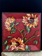 Load image into Gallery viewer, Cherry Red Hand Painted Sunflower Plate | Red Decor Accent | Decorative Square Flower Plate | Valentine's Gift | Bold Blossom Decor