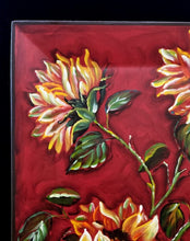 Load image into Gallery viewer, Cherry Red Hand Painted Sunflower Plate | Red Decor Accent | Decorative Square Flower Plate | Valentine's Gift | Bold Blossom Decor