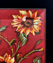Load image into Gallery viewer, Cherry Red Hand Painted Sunflower Plate | Red Decor Accent | Decorative Square Flower Plate | Valentine's Gift | Bold Blossom Decor