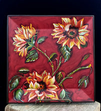 Load image into Gallery viewer, Cherry Red Hand Painted Sunflower Plate | Red Decor Accent | Decorative Square Flower Plate | Valentine's Gift | Bold Blossom Decor