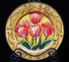 Load image into Gallery viewer, Hand Painted Tulip Plate Set | SOLD | Decorative Round Flower Plates | Bold Blossom Decor