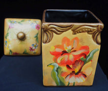 Load image into Gallery viewer, Vintage hand painted ceramic box with top.  Each side different flowers.