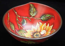 Load image into Gallery viewer, Cherry Red Sunflower Bowl, Asymmetrical Bowl, Holiday Accent Bowl, Wedding Gift, Modern Bowl, Bold Blossom Decor