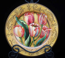 Load image into Gallery viewer, Hand Painted Tulip Plate Set | SOLD | Decorative Round Flower Plates | Bold Blossom Decor