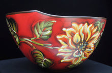 Load image into Gallery viewer, Cherry Red Sunflower Bowl | Asymmetrical Bowl | Holiday Accent Bowl | Wedding Gift | Modern Bowl | Bold Blossom Decor
