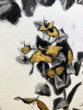 Load image into Gallery viewer, Art Original Charcoal Drawing Abstract botanical on paper with gold leaf