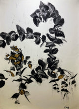 Load image into Gallery viewer, Art Original Charcoal Drawing Abstract botanical on paper with gold leaf