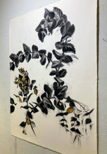 Load image into Gallery viewer, Art Original Charcoal Drawing Abstract botanical on paper with gold leaf