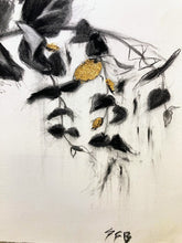 Load image into Gallery viewer, Art Original Charcoal Drawing Abstract botanical on paper with gold leaf