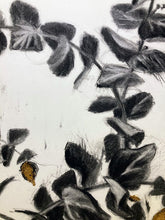 Load image into Gallery viewer, Art Original Charcoal Drawing Abstract botanical on paper with gold leaf