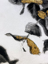 Load image into Gallery viewer, Art Original Charcoal Drawing Abstract botanical on paper with gold leaf