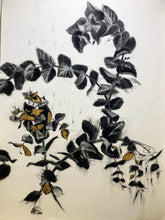 Load image into Gallery viewer, Art Original Charcoal Drawing Abstract botanical on paper with gold leaf