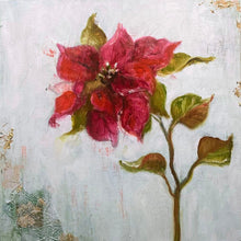Load image into Gallery viewer, Cherry Red Art Original | Botanical Painting | Holiday Flower On Wood Panel | Gallery Wall Art | Poinsettia Painting | Living Room Decor