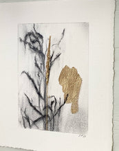 Load image into Gallery viewer, Wildflower Charcoal Drawing |Japandi Botanical Art | Gold Leaf Painting | Gallery Wall Art | Spa Wall Decor | Neutral Wall Art