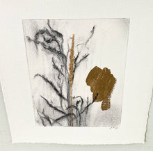 Load image into Gallery viewer, Wildflower Charcoal Drawing |Japandi Botanical Art | Gold Leaf Painting | Gallery Wall Art | Spa Wall Decor | Neutral Wall Art