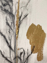 Load image into Gallery viewer, Wildflower Charcoal Drawing |Japandi Botanical Art | Gold Leaf Painting | Gallery Wall Art | Spa Wall Decor | Neutral Wall Art