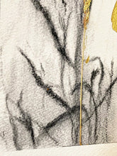 Load image into Gallery viewer, Wildflower Charcoal Drawing |Japandi Botanical Art | Gold Leaf Painting | Gallery Wall Art | Spa Wall Decor | Neutral Wall Art