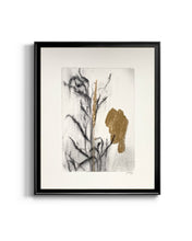 Load image into Gallery viewer, Wildflower Charcoal Drawing |Japandi Botanical Art | Gold Leaf Painting | Gallery Wall Art | Spa Wall Decor | Neutral Wall Art