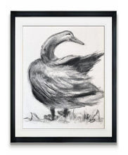 Load image into Gallery viewer, Soft Charcoal Duck Drawing, gender neutral nursery room, baby room elegant decor, on a cream white background. Frame not included.