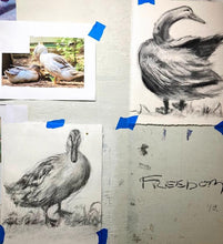 Load image into Gallery viewer, Feathered Flock Art | Charcoal Wall Art | Duck Lover Gift | Gallery Wall Art | Vintage Style Charcoal Drawing | Mom and Baby Duck Drawing
