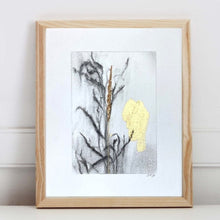 Load image into Gallery viewer, Holiday Original Art, Wildflower Charcoal Drawing, Gold Leaf Painting, Gallery Wall Art, Spa Wall Decor, Neutral Wall Art