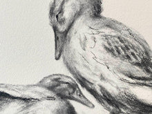 Load image into Gallery viewer, Soft Charcoal Duck Drawing, gender neutral nursery room, baby room elegant decor, on a cream white background. Frame not included.