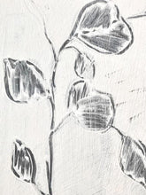 Load image into Gallery viewer, Botanical Charcoal Drawing | Japandi Home Decor | Charcoal Drawing on Wood | Gallery Wall Art | Eucalyptus Drawing | Spa Wall Decor