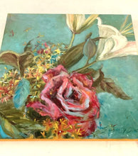 Load image into Gallery viewer, Original Lily Oil Painting | Lily and Rose Wall Art | Bold Blossom Art | Garden Flower Painting | White Lily Flower