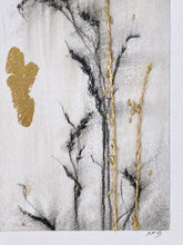 Load image into Gallery viewer, Gold Gild Drawing | Wildflower Charcoal Drawing | Gold Gild Drawing | Gallery Wall Art | Spa Wall Decor | Nature Inspired Art