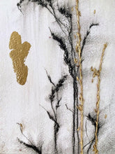 Load image into Gallery viewer, Gold Gild Drawing | Wildflower Charcoal Drawing | Gold Gild Drawing | Gallery Wall Art | Spa Wall Decor | Nature Inspired Art