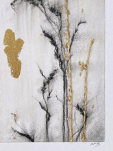 Load image into Gallery viewer, Gold Gild Drawing | Wildflower Charcoal Drawing | Gold Gild Drawing | Gallery Wall Art | Spa Wall Decor | Nature Inspired Art