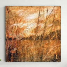 Load image into Gallery viewer, Moody Landscape, Atmospheric Landscape, Charcoal Drawing on Wood, Gallery Wall Art, Savannah Grass Drawing, Panorama Landscape