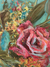 Load image into Gallery viewer, Original Lily Oil Painting | Lily and Rose Wall Art | Bold Blossom Art | Garden Flower Painting | White Lily Flower