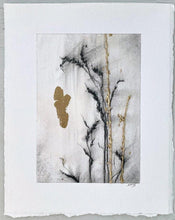 Load image into Gallery viewer, Gold Gild Drawing | Wildflower Charcoal Drawing | Gold Gild Drawing | Gallery Wall Art | Spa Wall Decor | Nature Inspired Art