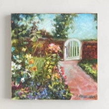 Load image into Gallery viewer, Courtyard Art, Lush Garden Landscape, Original Jewel Painting, Gallery Wall Art, Vibrant Flower Painting, Housewarming Gift