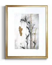 Load image into Gallery viewer, Japandi Botanical Black and Gold vertical wall art in soft values of charcoal and gold on a clean crisp neutral background, unframed,
spa wall decor, wedding gift, housewarming gift