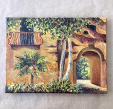 Load image into Gallery viewer, Italian Villa Painting, Original Painting, Gallery Wall Art, Golden Wall Art,  Small Painting, Housewarming gift, Impressionist Decor