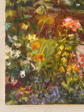 Load image into Gallery viewer, Courtyard Art | Lush Garden Landscape | Original Jewel Painting | Gallery Wall Art | Vibrant Flower Painting | Housewarming Gift