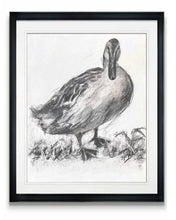 Load image into Gallery viewer, Duck Wall Art, Charcoal Drawing, Gallery Wall Art, Fanciful Art Drawing, Modern Farmhouse, Vintage Style Duck Art, Housewarming gift