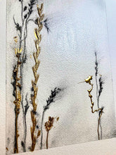 Load image into Gallery viewer, Sparkling Gold Holiday Decor | Wildflower Charcoal Drawing | Gallery Wall Art | Spa Wall Decor | Artful Gift