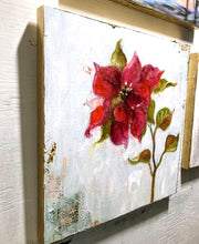 Load image into Gallery viewer, Cherry Red Art Original | Botanical Painting | Holiday Flower On Wood Panel | Gallery Wall Art | Poinsettia Painting | Living Room Decor