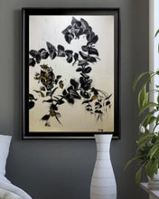 Load image into Gallery viewer, Botanical Charcoal Drawing, Japandi Home Decor, Charcoal Drawing With Gold Leaf, Gallery Wall Art, Eucalyptus Drawing, Spa Wall Decor