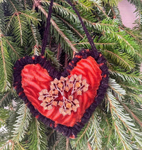 Load image into Gallery viewer, Christmas Jeweled Ornament, Hand Crafted Sachet, Vintage Jeweled Tree Ornament, Crystal Sweetheart Sachet, Holiday Collection