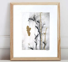 Load image into Gallery viewer, Gold Gild Drawing, Wildflower Charcoal Drawing, Organic Botanical Drawing,  Gallery Wall Art, Spa Wall Decor, Nature Inspired Art