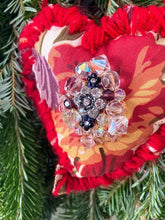 Load image into Gallery viewer, Holiday Jeweled Ornament | Hand Crafted Sachet | Vintage Jeweled Tree Ornament | Crystal Sweetheart Sachet | Holiday Collection
