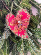 Load image into Gallery viewer, Holiday Jeweled Ornament, Hand Crafted Sachet, Vintage Jeweled Tree Ornament, Crystal Sweetheart Sachet, Holiday Collection