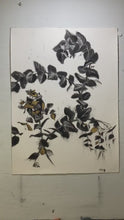 Load and play video in Gallery viewer, Art Original Charcoal Drawing Abstract botanical on paper with gold leaf