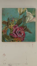 Load and play video in Gallery viewer, Original Lily Oil Painting | Lily and Rose Wall Art | Bold Blossom Art | Garden Flower Painting | White Lily Flower