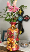 Load image into Gallery viewer, Cherry Red Sunflower Pitcher | Home Decor Accent | Hand Painted | Bold Blossom Decor