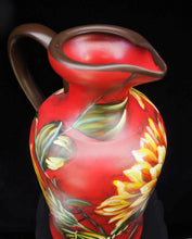 Load image into Gallery viewer, Cherry Red Sunflower Pitcher | Home Decor Accent | Hand Painted | Bold Blossom Decor